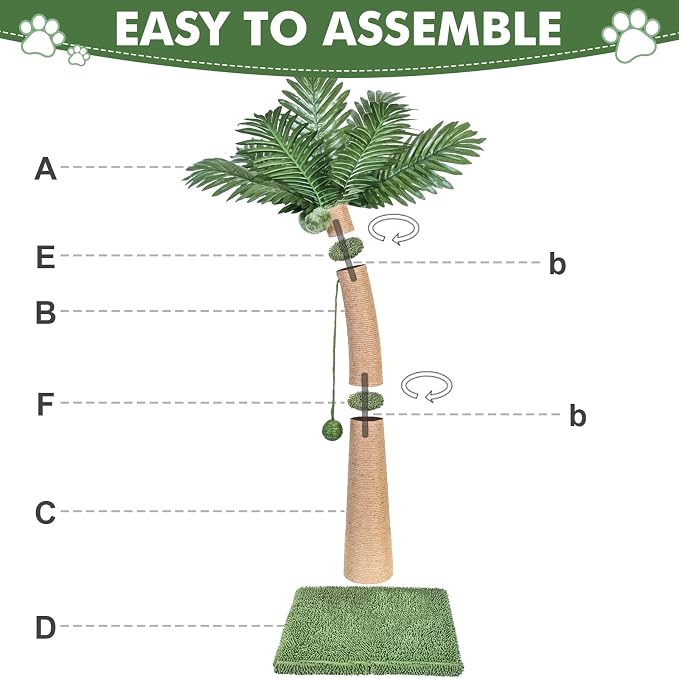 Palm Tree Cat Scratching Post, 3 Interactive Balls and Curved Design Scratching - Image 5