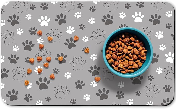 Dog Food Mat, Absorbent Water Bowl Mats Cat Pet Feeding Placemats Light Gray 12 by Zoeeya