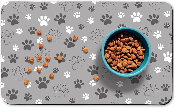 Dog Food Mat, Absorbent Water Bowl Mats Cat Pet Feeding Placemats Light Gray 24 by Zoeeya