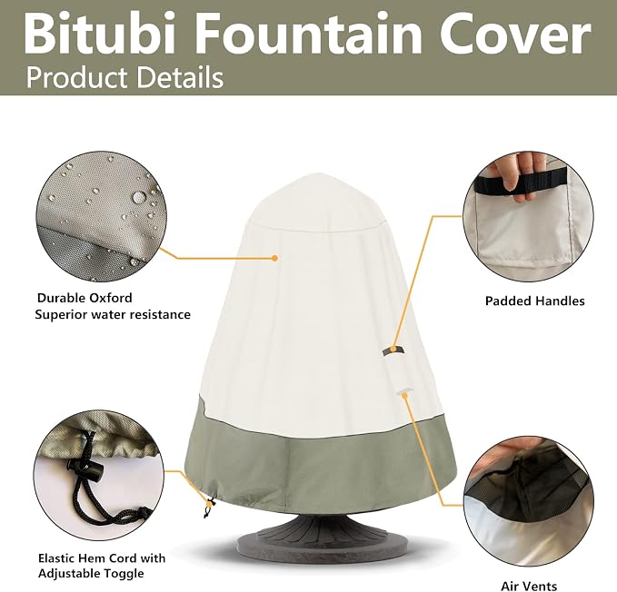 Bitubi Fountain Cover（36"x42"） 600D Oxford Cloth Garden Fountain Statue - Image 4