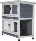 2-Story Solid Wood Rabbit Hutch with 2 Main Rooms, Grey - GlobalHabitat Supply