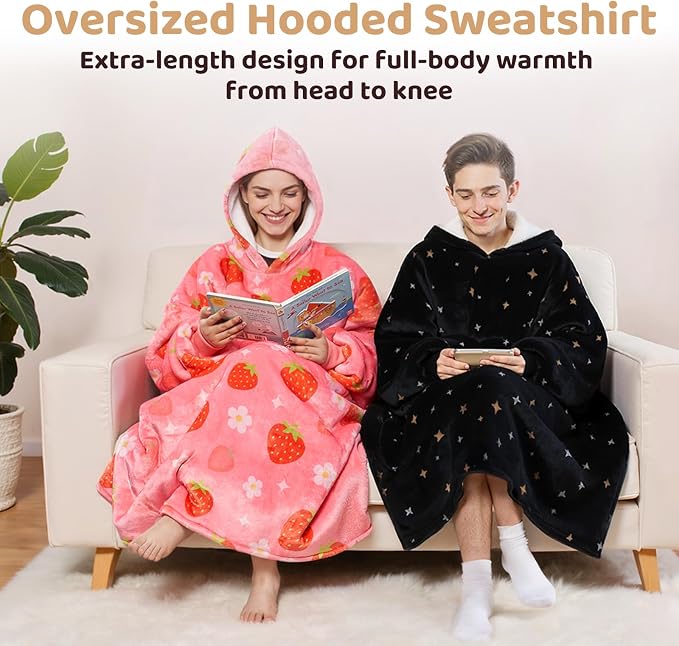 Mewaii Wearable Blanket Hoodie for Adults, Warm Sherpa & Soft Flannel Long - Image 3