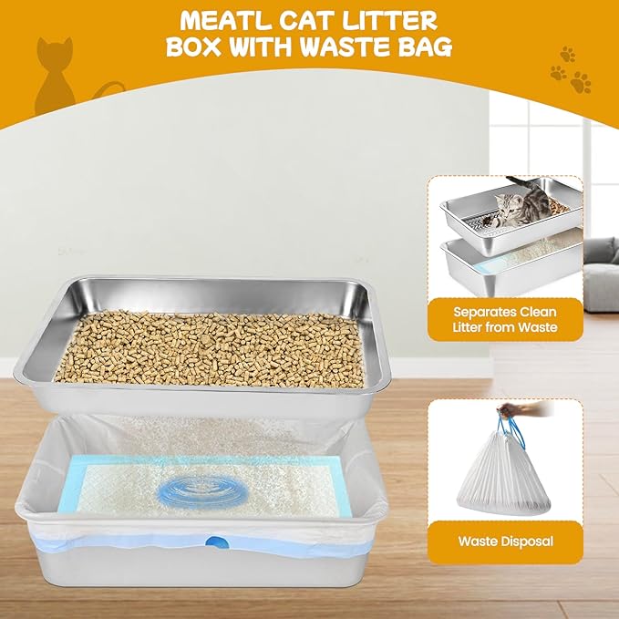 23.6''x15.7''x8'' Stainless Steel Sifting Litter Box, XXL Large Metal Sifting - Image 4