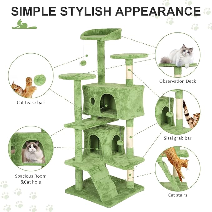70 Inch Green Cat Tree, Tall Cat Tower - Image 2