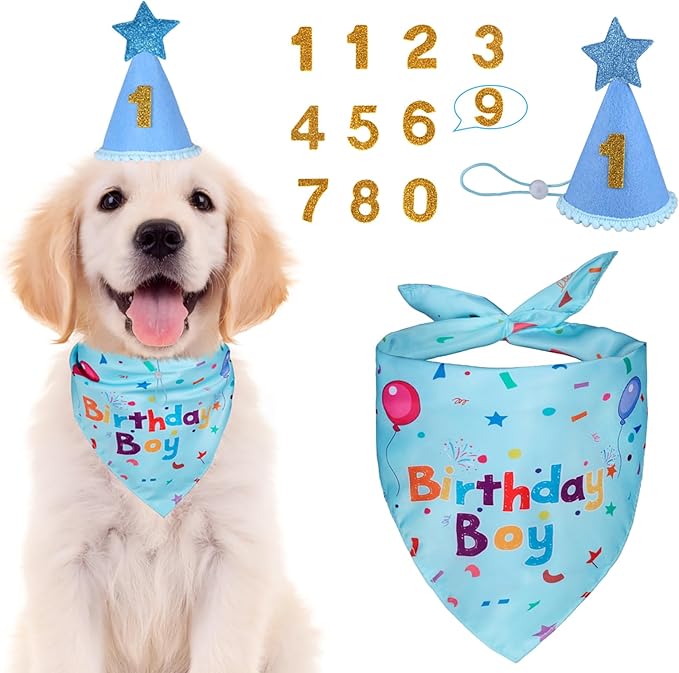 Dog Birthday Bandana Set, Dog Birthday Party Supplies, Puppy Boy Girl Birthday by Yicostar