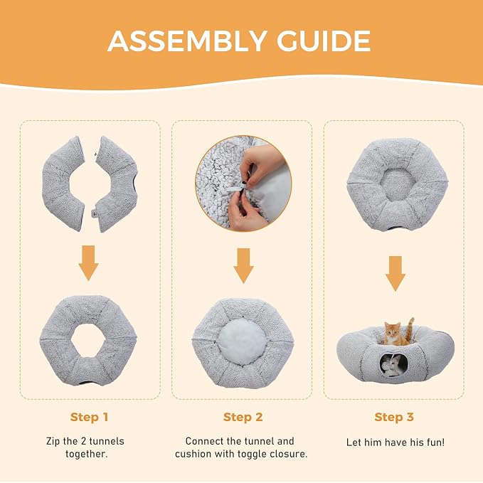 PEQULTI Cat Tunnel with Bed for Indoor Cats, Cat Play Donut Tunnel with - Image 6