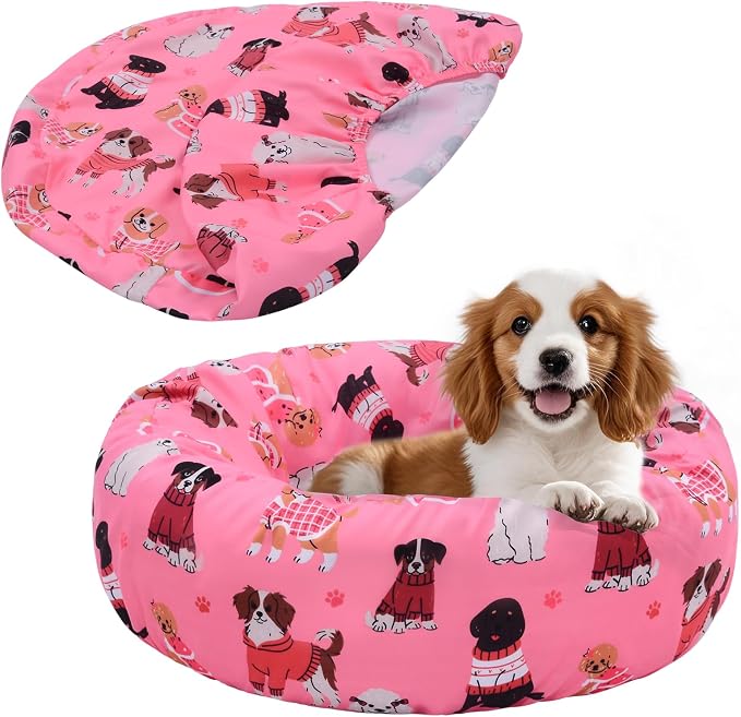Round Replacement Dog Bed Covers Elastic Edged Washable Pet Bed Protector by Hoopttay