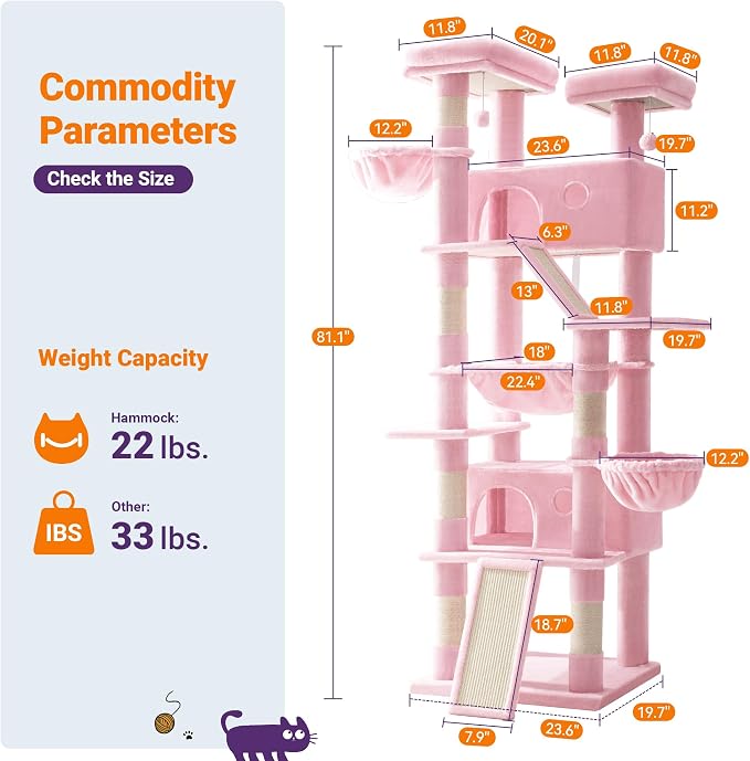 Allewie 81 Inches Tall Cat Tree/Multi-Level Large Climbing Tree House and Towers - Image 3
