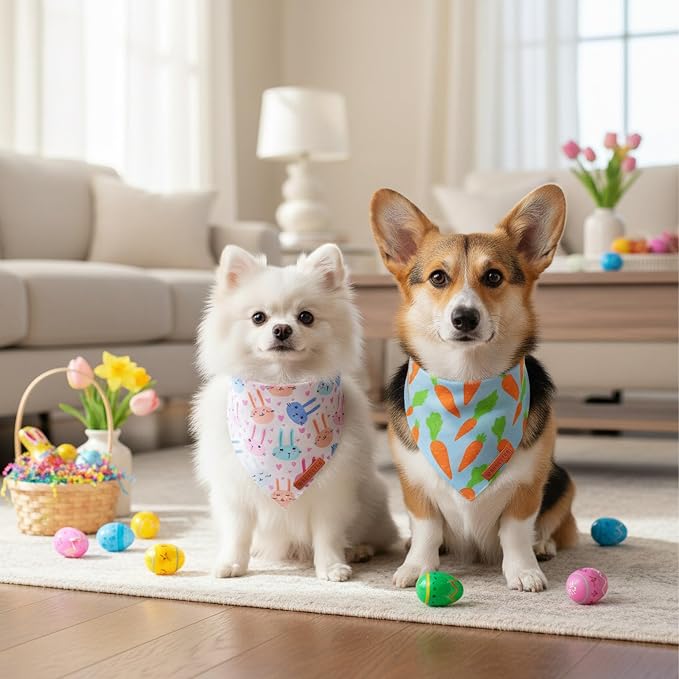 ADOGGYGO Easter Dog Bandanas 2 Pack, Reversible Bunny Carrot Print Puppy Scarf - Image 3
