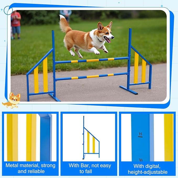 Agility Wing Jumps with Bar Dog Training Hedge Metal Frame Adjustable Pet - Image 3
