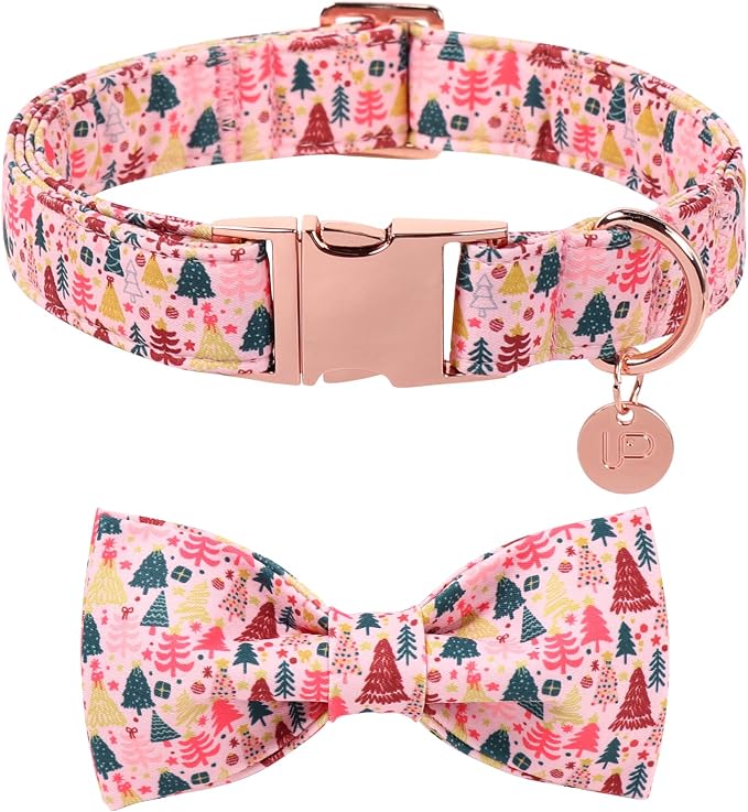 Christmas Dog Collar with Bow Tie, Adjustable Pet Collar with Cute Xmas Tree by UPURARAPUP