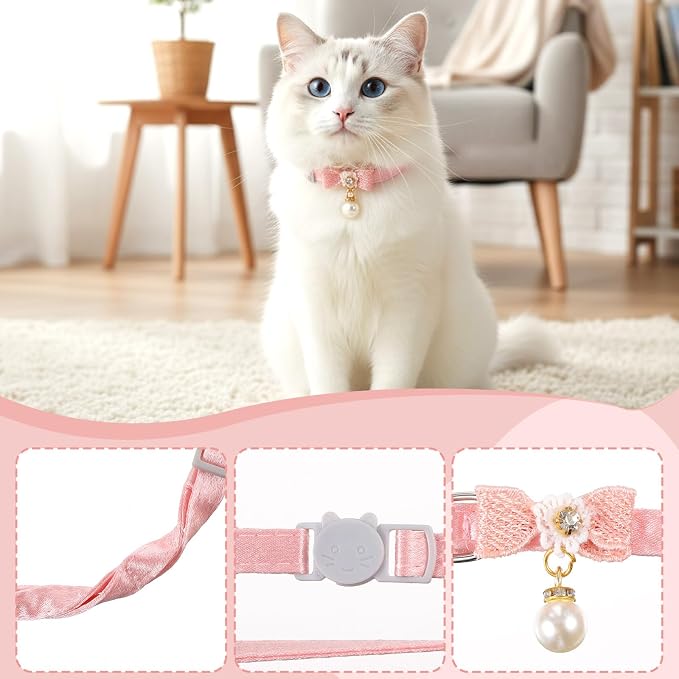 Cat Collar Breakaway, Adjustable Pink Cat Collar - Image 3