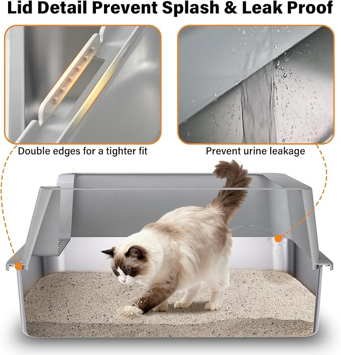 2 Pack Stainless Steel Litter Box, XL Metal Cat Litter Box - Image 5