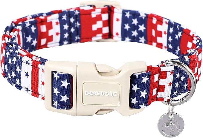 DOGWONG Cotton Dog Collar, Patriotic Dog Collar Durable Soft Natural Fabric Pet by DOGWONG