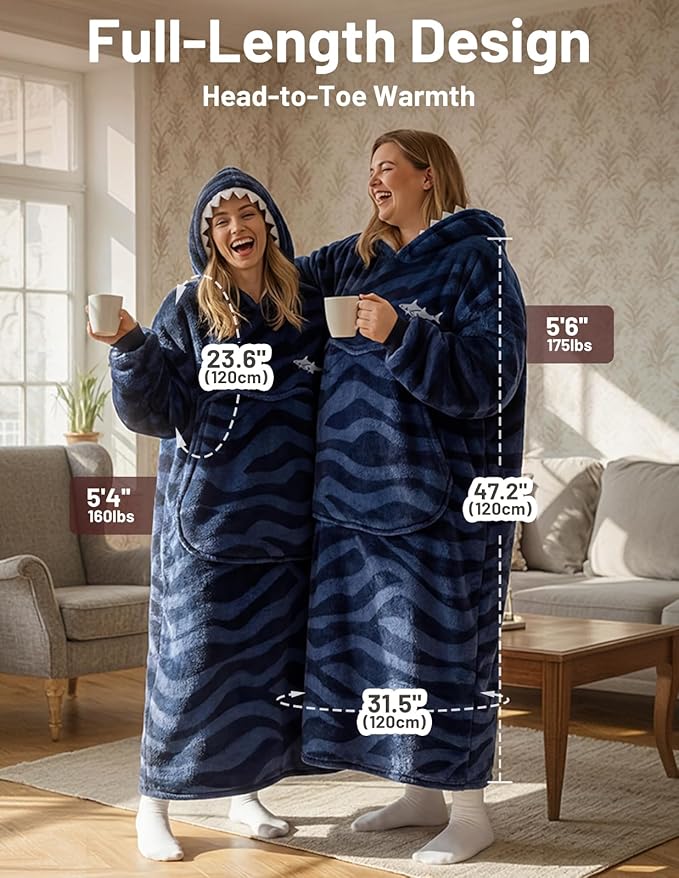 Mewaii Wearable Blanket Hoodie for Adults, Warm Sherpa & Soft Flannel Long - Image 3