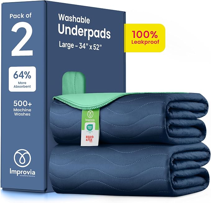 IMPROVIA® Washable Underpads, Heavy Absorbency Reusable Incontinence Pads by IMPROVIA