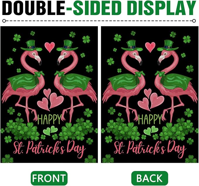Dyrenson Happy St Patricks Day Flamingo Decorative Garden Flag, Lucky Shamrock - Image 3
