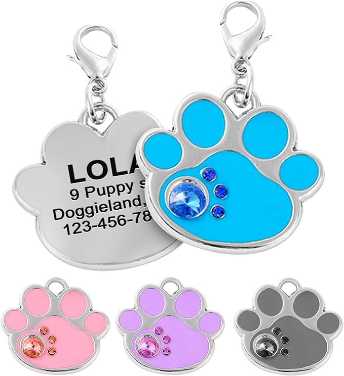 PAWNIMALS Paw Shape Dog ID Tag Stainless Steel Custom Laser Engraved, Cute by Pawnimals