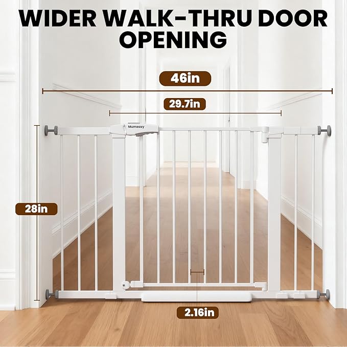 29.7-46" Extra Wide Baby Gate for Stairs, Pressure Mounted Dog Gate Indoor for - Image 3
