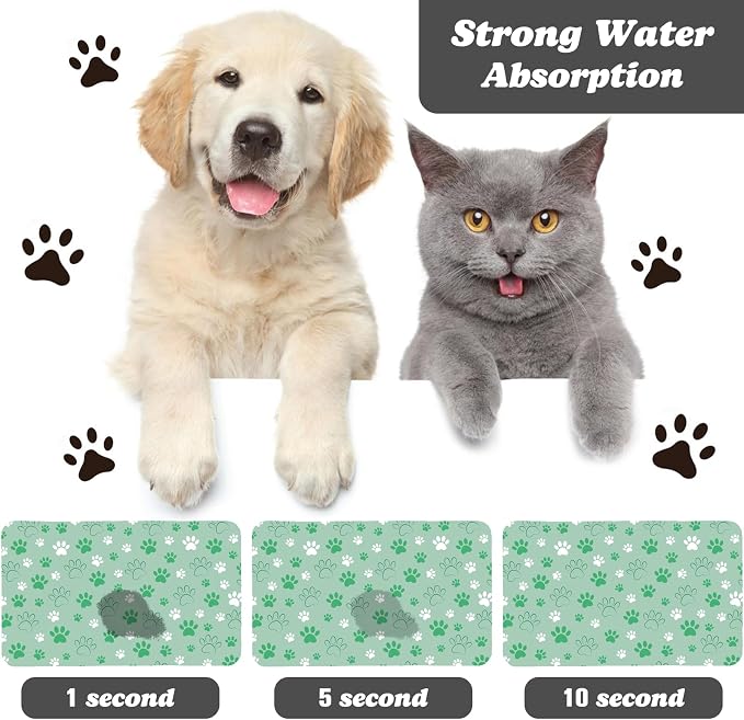 Dog Food Mat, Absorbent Water Bowl Mats Cat Pet Feeding Placemats Green 24 * 32 - Image 2
