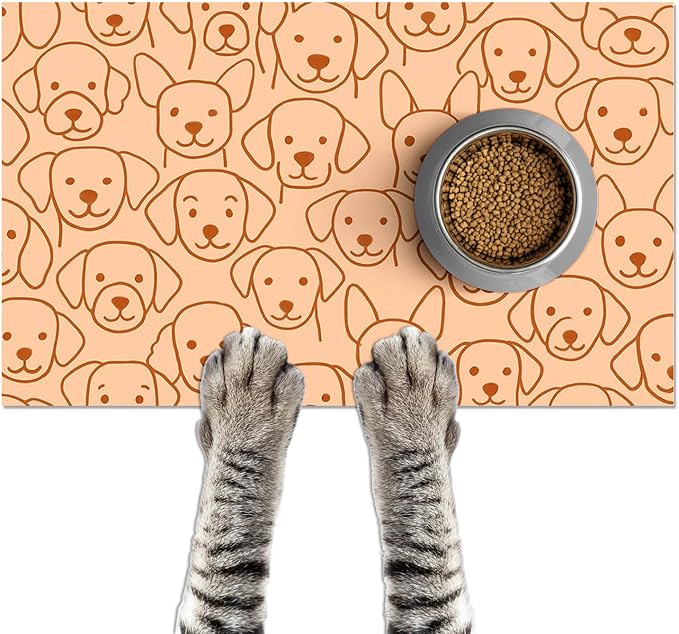 Adorable Cute Dog Faces Pattern Pets Food Mat Spill-Proof Pets Feeding Mats by HOMETITUTE