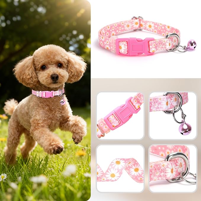 Pink Small Dog Collar with Bell -Nylon Collar - Image 2