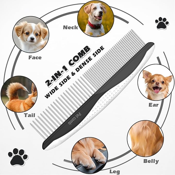 3PCS Pet Grooming Rake & Metal Comb & Flea Comb - Image 4