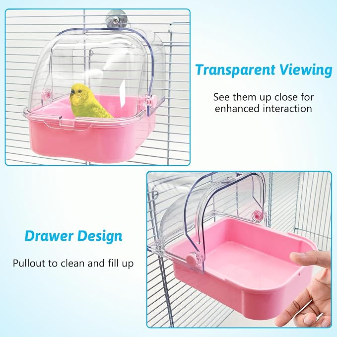 Tfwadmx Bird Cage Bath Hanging Parrot Bath Tub Water Shower Food Feeder Holder - Image 2