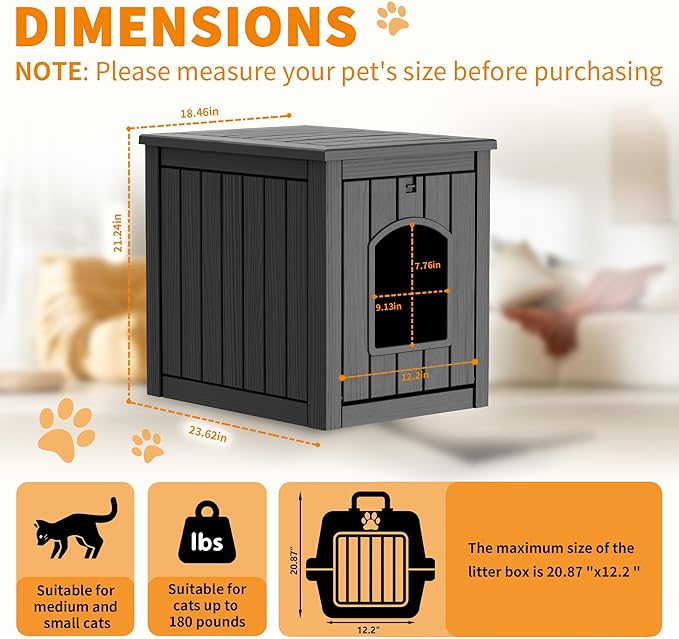 Cat Litter Box Enclosure, Openable Front Door & Raised Floor - Image 6