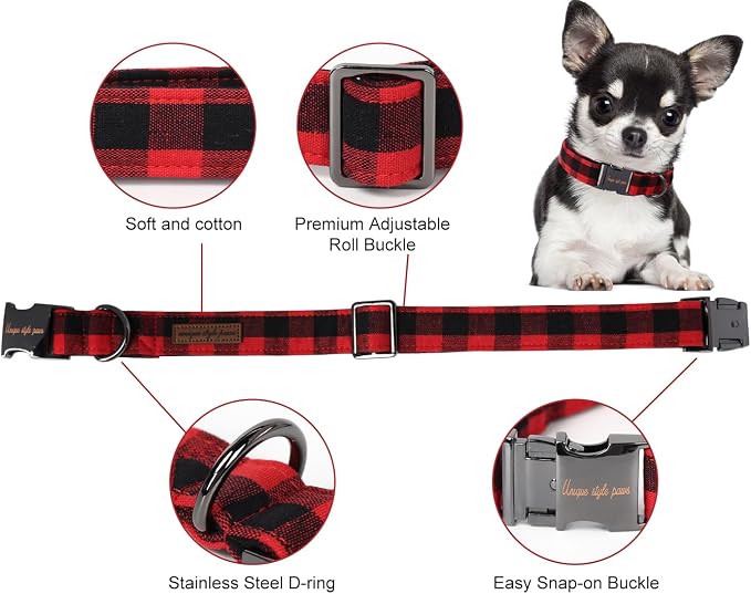 Unique style paws Christmas Dog Collar Metal Buckle Red Black Plaid Puppy - Image 2