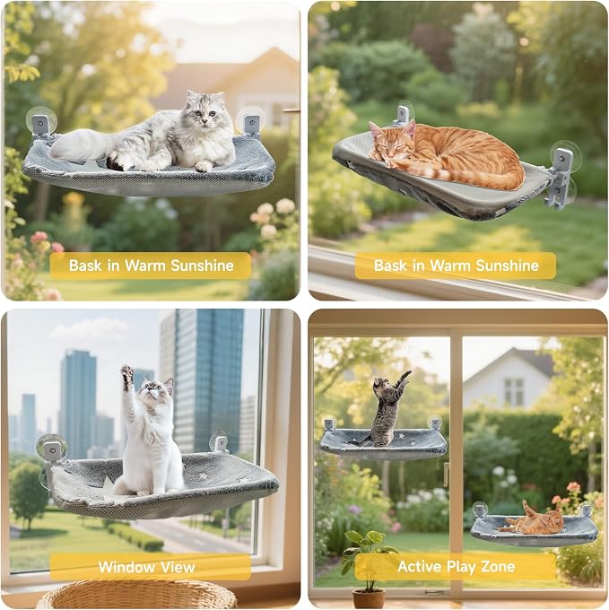 Homegroove 2 Pack Cat Window Perch, 24 x 12 Inch Foldable Cat Hammock - Image 7