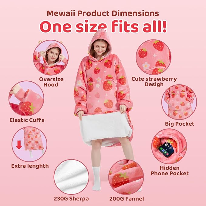 Mewaii Wearable Blanket Hoodie for Adults, Warm Sherpa & Soft Flannel Long - Image 5