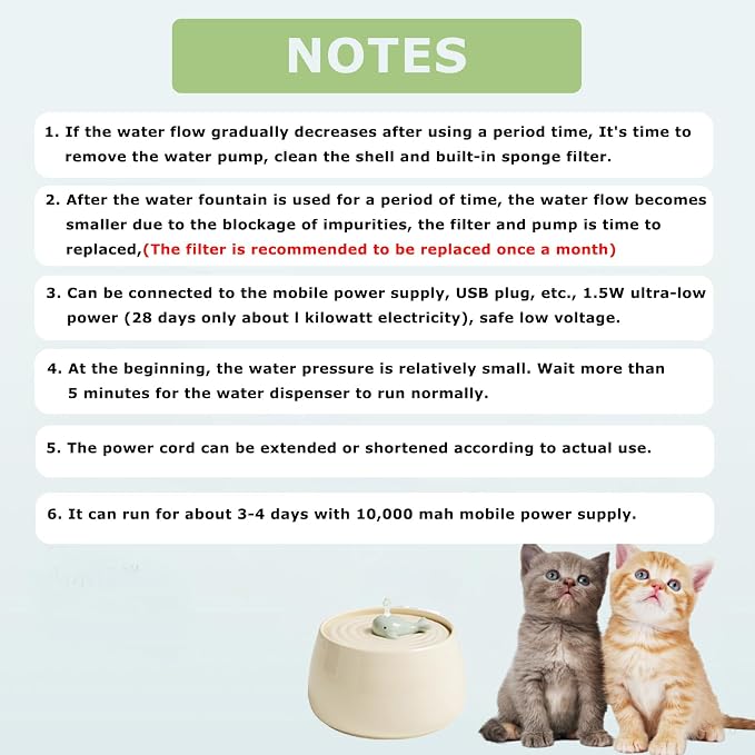 Ceramic Cat Water Fountain, 45oz/1.3L Ultra-Silent Automatic Pet Drinking Water - Image 8