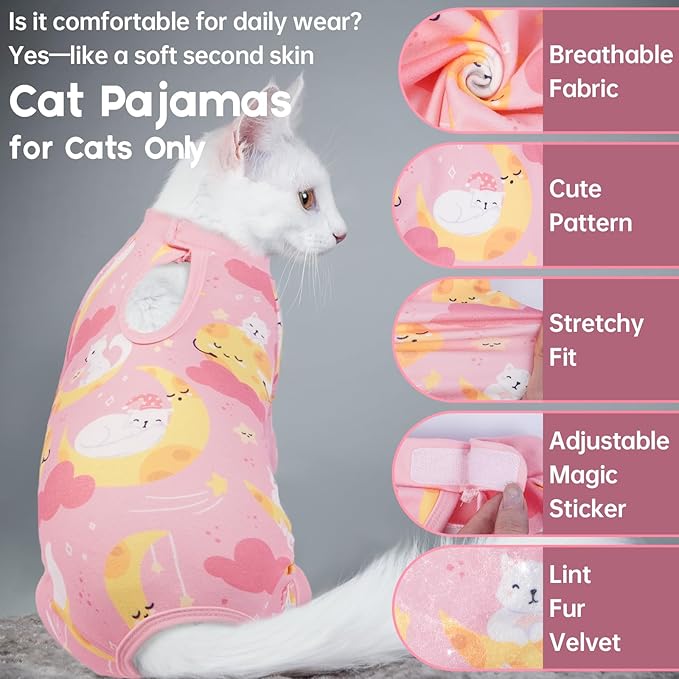 QBLEEV Cat Onesie for Cats After Surgery, Sticky Hair Cat Pajamas for Cats Only - Image 3