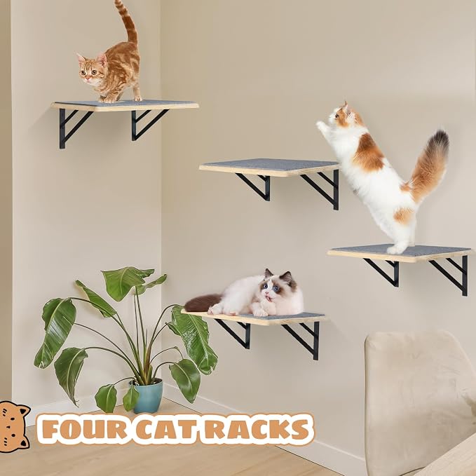 Burlywood Cat Shelves: Set of 4 Wood Cat Furniture Indoors - Image 3
