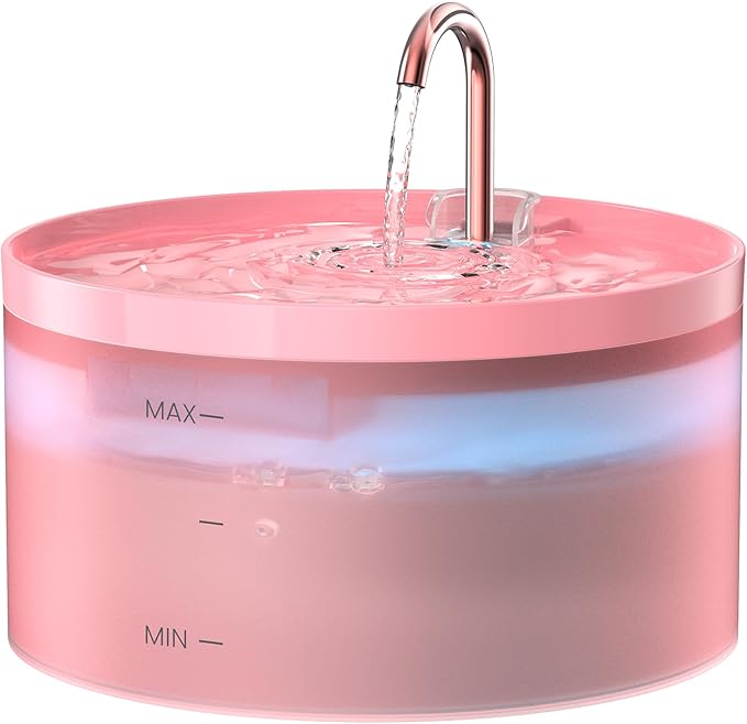 Pink Cat Water Fountain:108oz/3.2L Cat Fountain Super Silent Pet Water Fountain by BEMOONY