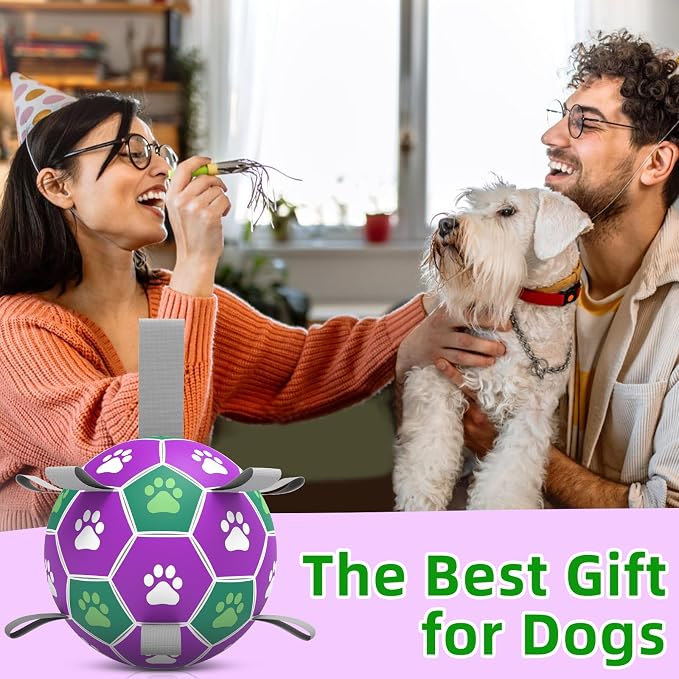Dog Toys Soccer Ball with Nylon Strap, Puppy Birthday Gifts, Dog Outdoor Toys - Image 5