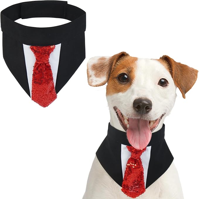 FUAMEY Dog Tie Bandanas, Formal Dogs Wedding Tuxedo Attire Puppy Collar by FUAMEY
