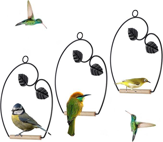 winemana Set of 3 Hummingbird Swings, Rust Resistant Metal Frame, Wooden Dowel by winemana