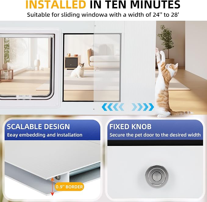 Full Size Cat Door Window Insert 27"-32" Various Sliding Windows, 4 Flexible - Image 3