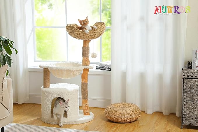 Modern Cat Tree for Large Cats, Wood Cat Tower for Indoor Cats, Real Branch - Image 9