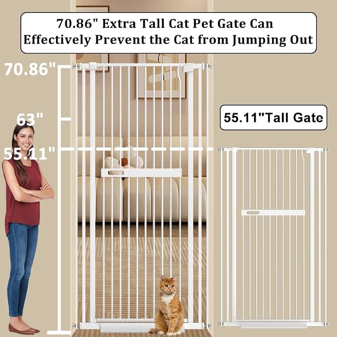 WAOWAO 71" Extra Tall Cat Pet Gate 29.92-45.66" Wide Pressure Mounted Walk - Image 3