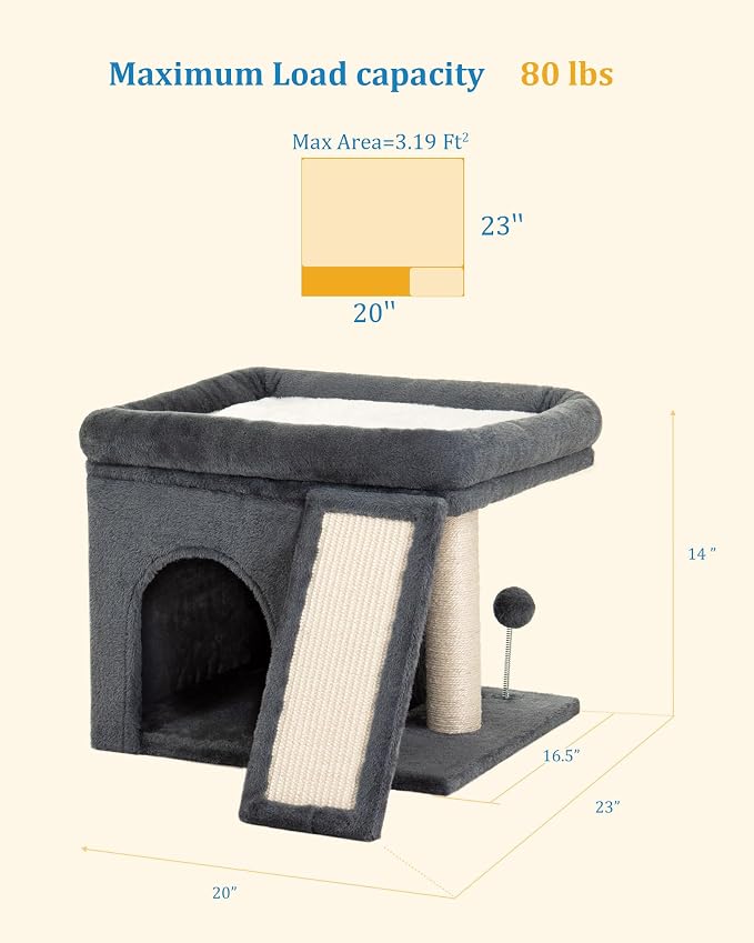 14'' Cat Tree Tower for Indoor Large Adult Cats, 20x16.5'' Big Perch Bed - Image 6