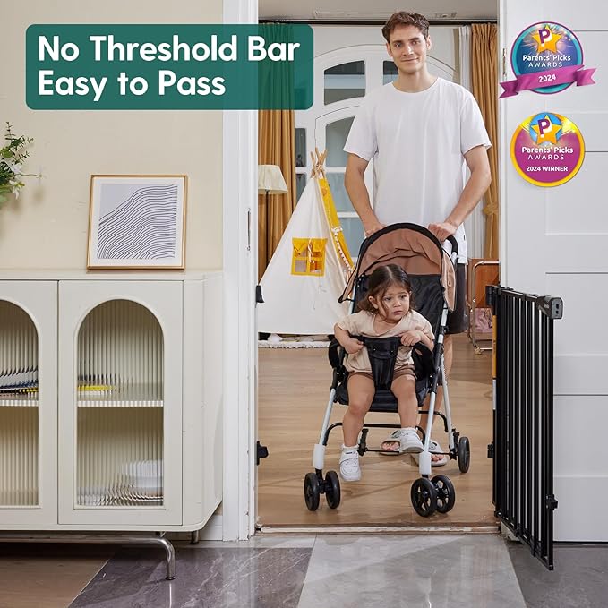 Babelio Baby Gate for Stairs, Kitchen & Doorways, No Bottom Bar| One-Handed - Image 2