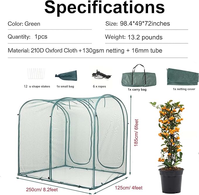 Poray Large Tunnel 8.2'x4' Plant Netting Cover, 6FT Tall Crop Cage Tomato - Image 2