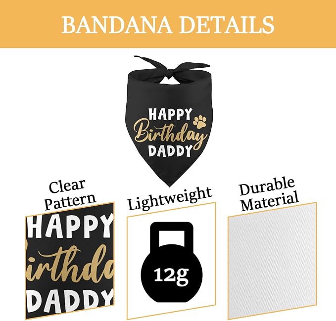 Happy Birthday Daddy Dog Bandana Black Puppy Bandanas Birthday Decorations - Image 3