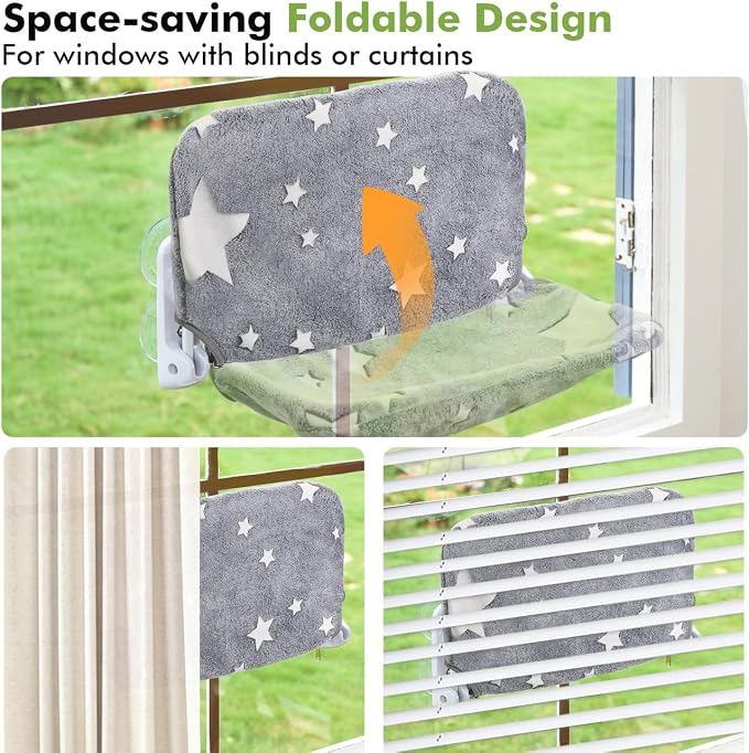 2PC Cat Window Perch, Glow in The Dark Cordless Foldable Pet Hammock Bed - Image 6