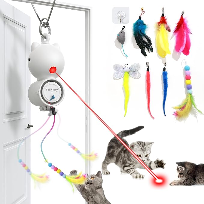 FEELNEEDY Laser Interactive Cat Toys, LED Light, Feather & Mouse Cats Toy by FEELNEEDY