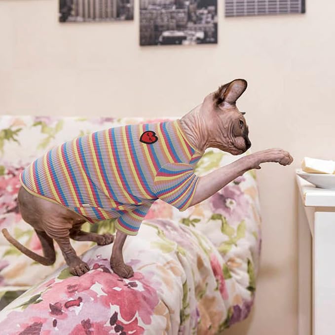 DENTRUN Hairless Cats Shirt Breathable Cat Daily Wear Clothes Stripe Vest - Image 7