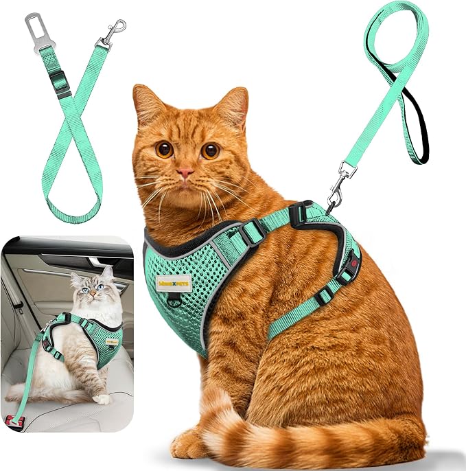 Cat Harness and Leash for Walking, Retractable Cat Harnesses and Leash Set by MingXpets